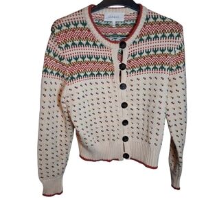 The Great. Ornament Cardigan Sz 0 (XS) Cream Fair Isle Grandmacore